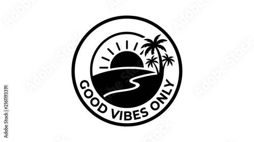 Good Vibes Only circular tropical emblem.