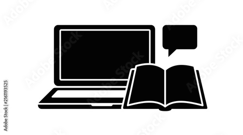Laptop and open book silhouette icons.