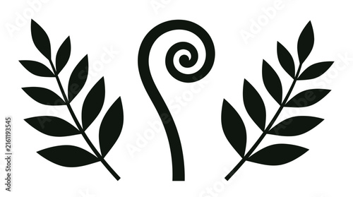 Koru fern fronds and leaf silhouettes