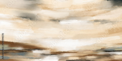 Contemporary abstract wall art with atmospheric landscape forms and layered horizons