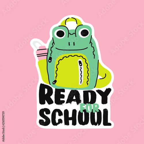 Cute frog backpack doodle vector sticker for back to school planner
