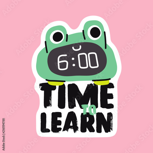 Frog alarm clock doodle vector sticker for back to school planner