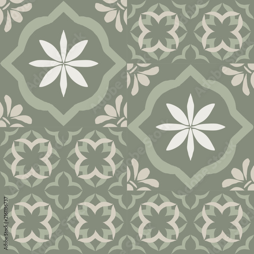 Sage Green Ornamental Mediterranean Tile Pattern