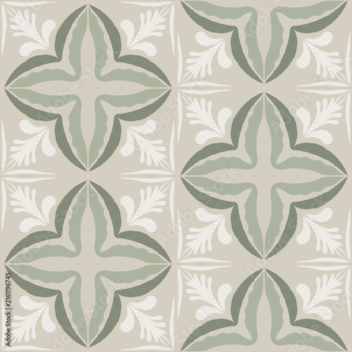 Sage Green Ornamental Floral Ceramic Tile Pattern