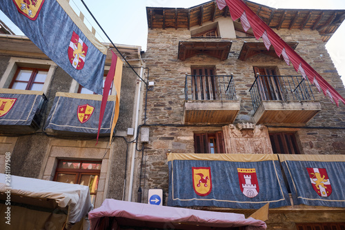 Puebla de Sanabria medieval festival decorations adorning historic stone buildings