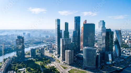 Aerial Panorama of Modern Skyscrapers and Urban Infrastructure in a Metropolitan Cityscape