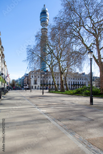 Canvastavla Mid century communication tower in London from Regency Fitzroy Square
