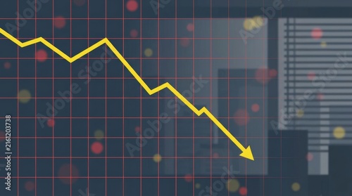 Financial market decline with downward trend arrow.