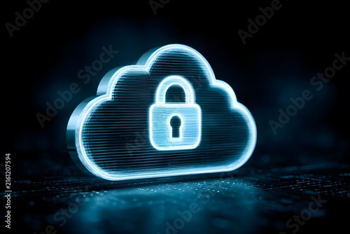 Artificial Intelligence Securing Cloud Data With A Glowing Lock Icon Symbolizing Digital Protection