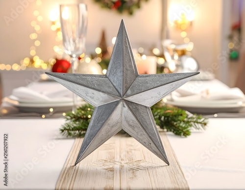 Rustic Galvanized Metal Star Decoration Centered on a Festive Holiday Table Setting