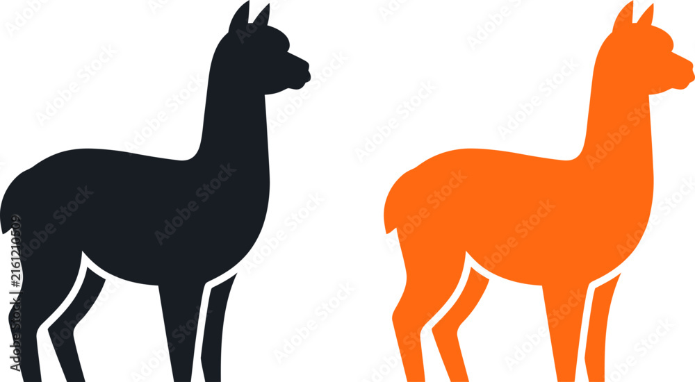 Naklejka premium Alpaca or Llama Silhouette Vector Icon Set Isolated on White Background
