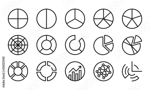 Obraz na plátně A diverse collection of pie chart icons representing data visualization and prop