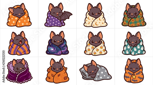 Cute Bat Wrapped in Cozy Blankets, Halloween Theme