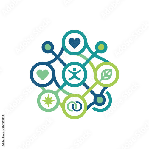 Connected community and nature network circular logo icon.