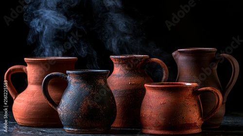 Collection of red ceramic jugs