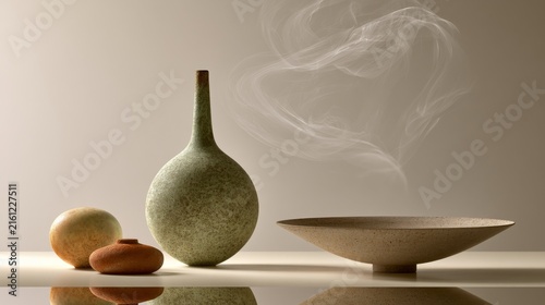 Minimal ceramic still life with smoke