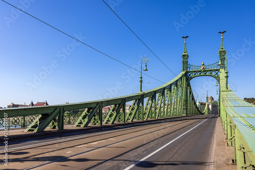The iconic green Liberty Bridge spanning the River Danube in Budapest, Hungary