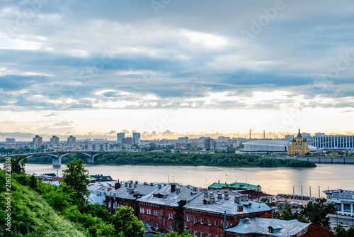 Obraz na płótnie Panorama of Nizhny Novgorod, including the Oka River and the Kanavinsky Bridge
