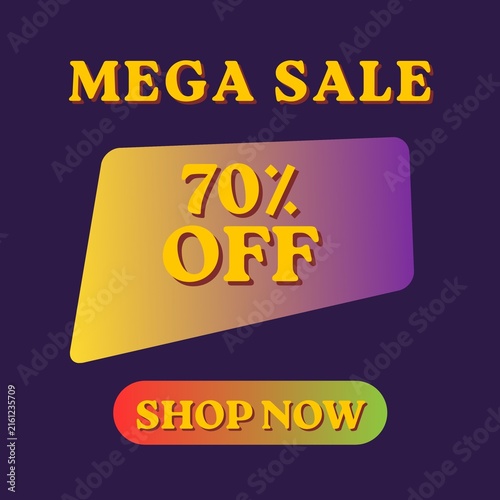 Konstfotografi Mega Sale 70% Off Banner with Shop Now Button on Purple Background