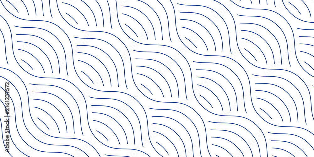 Blue water wave line pattern background. Vector illustration. Japanese style concept.