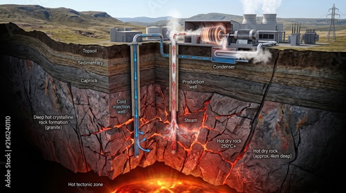 Geothermal Power System Underground Cross Section View