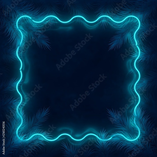 Leaves Illuminated with Turquoise Wave Border