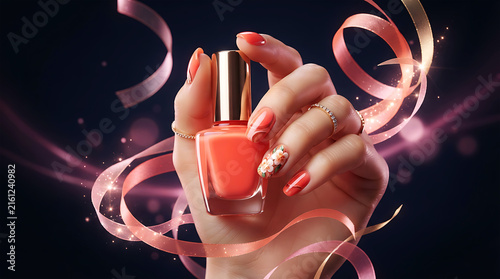 Woman's hand holding a red nail polish bottle