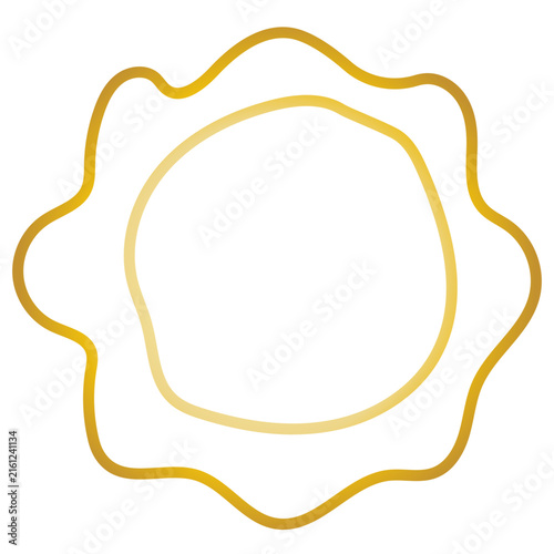 Vintage Gold Frame Icon. Metal Texture Gradient. Retro Luxury Hand Drawn Imperfect Border Shape. Empty Blank Space Elegant Golden Canvas Art. Wavy Minimalist Graphic Design Element.