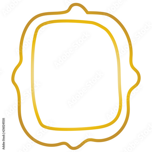 Vintage Gold Frame Icon. Metal Texture Gradient. Retro Luxury Hand Drawn Imperfect Border Shape. Empty Blank Space Elegant Golden Canvas Art. Wavy Minimalist Graphic Design Element.