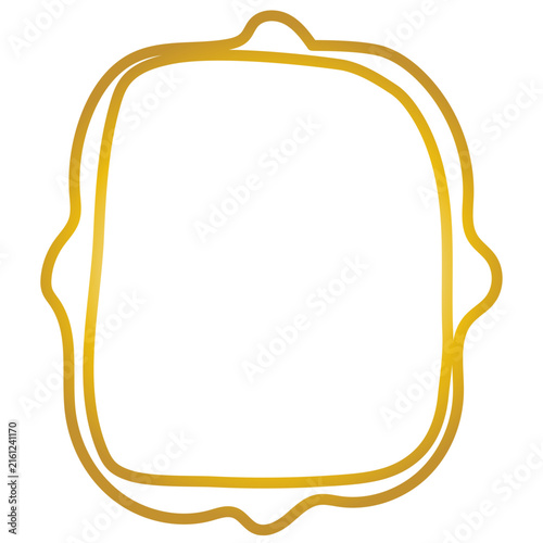 Vintage Gold Frame Icon. Metal Texture Gradient. Retro Luxury Hand Drawn Imperfect Border Shape. Empty Blank Space Elegant Golden Canvas Art. Wavy Minimalist Graphic Design Element.
