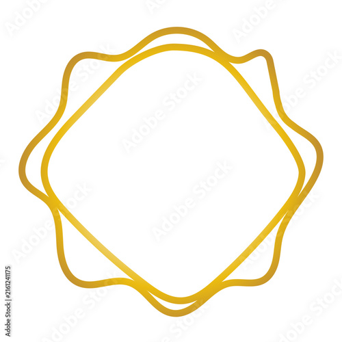 Vintage Gold Frame Icon. Metal Texture Gradient. Retro Luxury Hand Drawn Imperfect Border Shape. Empty Blank Space Elegant Golden Canvas Art. Wavy Minimalist Graphic Design Element.