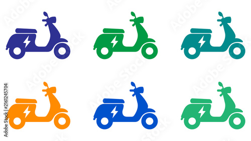 Electric Scooter Icon Set with Lightning Bolt in Six Colors