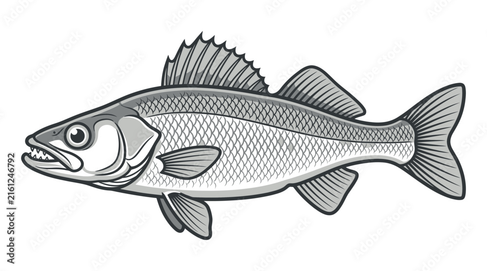 Fototapeta premium Walleye fish line art profile facing left.