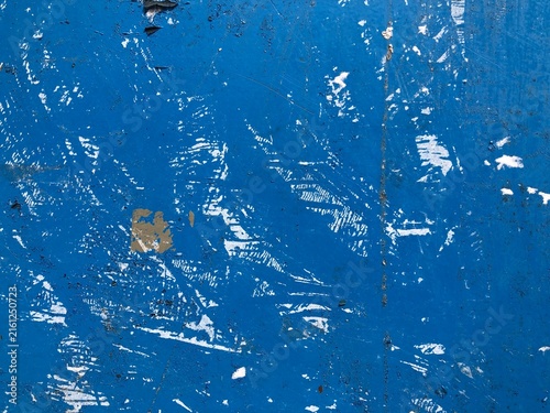 Canvastavla Blue and white torn street poster collage with weathered ripped paper layers and