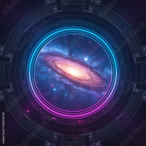 Premium Neon Cosmic Gateway with Futuristic Space Portal