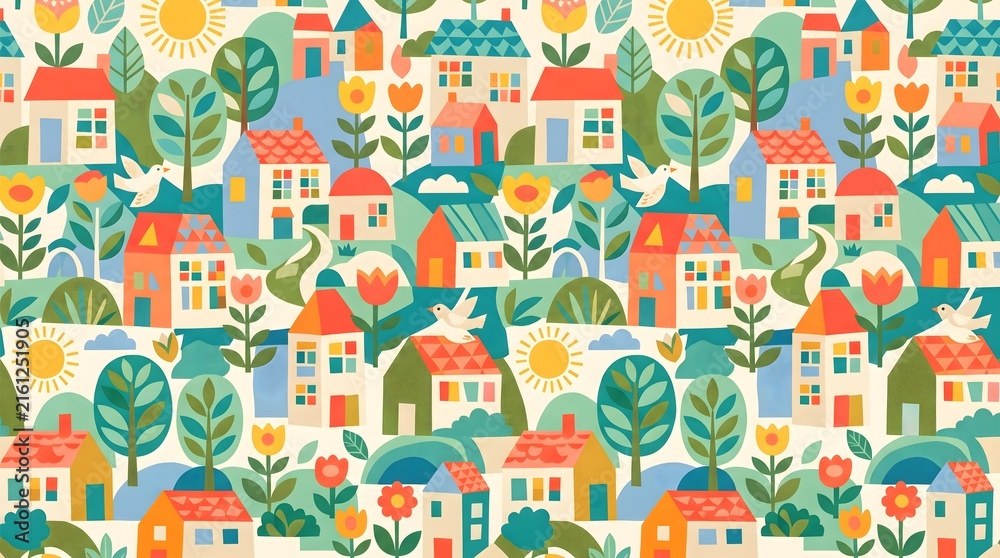 Naklejka premium Cute house pattern background design