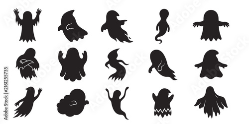 Quadro su tela Collection of spooky black silhouettes depicting various ghost shapes and poses