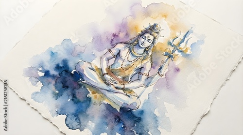 Meditating figure holding trident