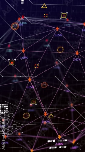 Animation of online security padlock, data processing and markers over globe