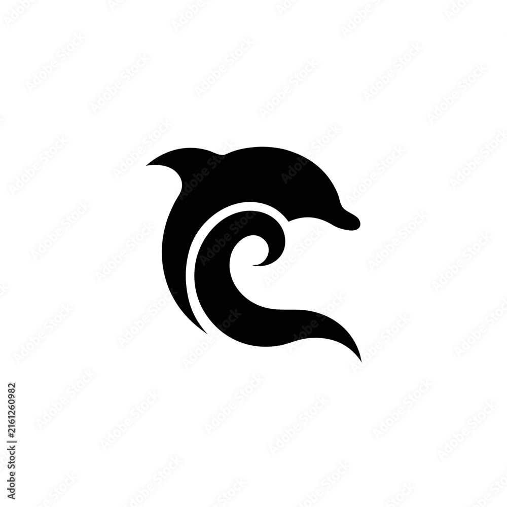 Naklejka premium Jumping dolphin leaping over ocean wave black silhouette vector art with silhouette, abstract