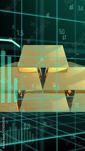 Animation of financial data processing over gold bullions