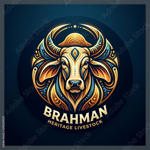 Ornate golden brahman bull emblem for heritage livestock branding