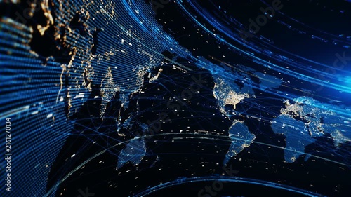 News World map. Global rotating earth map in shades of blue with network connections. Video in loop.
