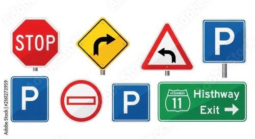Collection Of Diverse Traffic Warning Signs And Symbols Clearly Illustrated Isolated