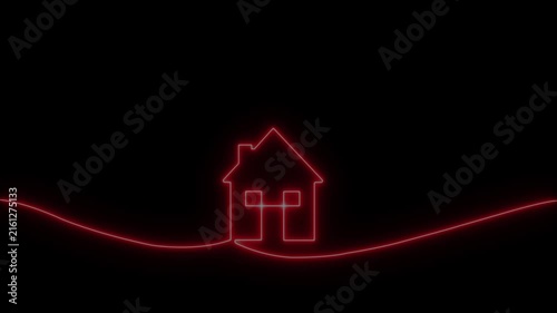 Neon House Outline Glowing  Blue on Black Background .Digital Art and Technology Concept