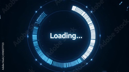 Digital progress circle loading animation in futuristic technology interface with subtle particle effects