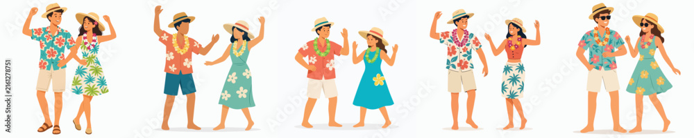 Obraz premium vector flat of a couple dancing happily with summer outfit