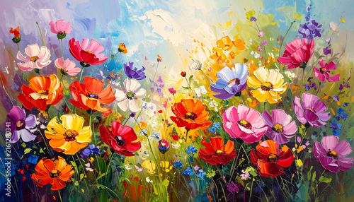 Impressionist oil painting style floral background  sweeping thick palette knife