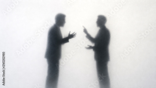 Businessmen Arguing Behind Frosted Glass, Office Conflict Silhouette