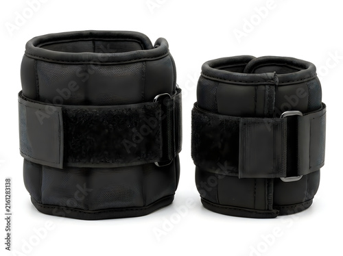 pair of black wearable ankle weights fitness resistance training equipment isolated on transparent background